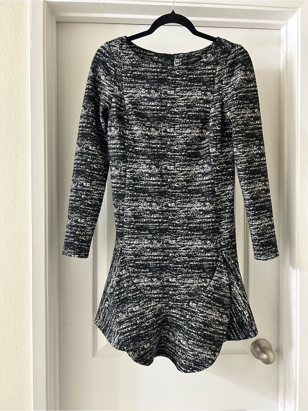 Banana Republic Black and White Marled Long-Sleeve Peplum Dress